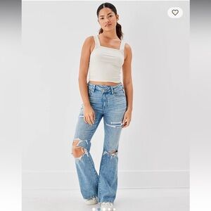 American Eagle Outfitters Distressed Super Hi Rise Flare Jeans 12 LONG